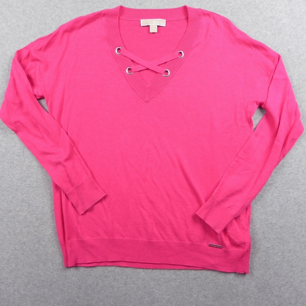 Michael Kors Sweater Womens Medium‎ Pullover Knit V-Neck Casual Pink Long Sleeve